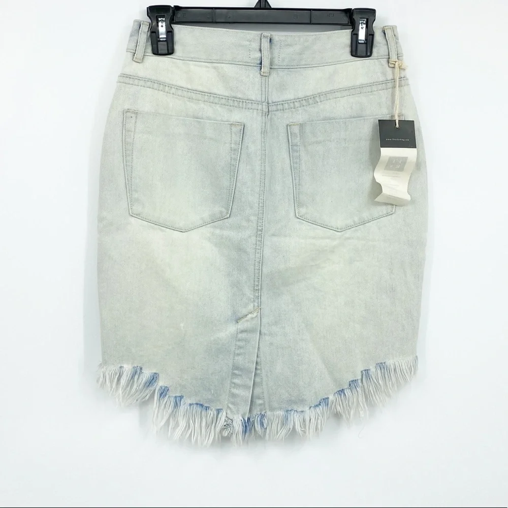 Lira Distressed High Rise Denim Pencil Skirt NWT - Picture 4 of 6